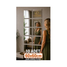 10 Adet 60x60cm Kare Gümüş Pleksi Ayna Kendinden Yapışkanlı Dekoratif Duvar Aynası Seti Kendinden Yapışkanlı Duvar Dekoru Gümüş