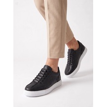 Dropland Hakiki Deri Erkek Siyah Renk Casual Sneaker Günlük Ayakkabı