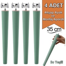 4 Adet Ahşap Ayak 35 Cm Su Yeşili M8 Civatalı Bağlantı Aparatlı Mobilya Tabure Sehpa Masa Destek Ayağı Yeşil