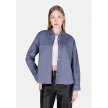 Colin's Colins Regular Fit Shirt Neck Düz Kadın Mavi Uzun Kol Gömlek Cl1073309 Q1.v2 Inv Indigo