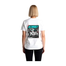 Paybuy Kadın Retro Otomotiv Dergisi Tarzı Baskılı Rahat Kesim Kısa Kollu Beyaz