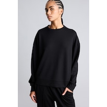 Defacto Oversize Düşük Omuz Bisiklet Yaka Skuba Dalgıç Kumaş Basic Sweatshirt I9314ax26aubk81 Siyah-bk81