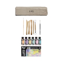 Beyaz Seramik Hamuru 6 Kg Rich Master Mix Pastel Akrilik Set 6lı 60 Cc Ebeşuar Seti Seramik Seti