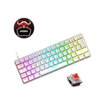Trol Red Switch Mini Rgb Oyun Klavyesi Gaming Mekanik 62 Tuşlu 18 Led Usb Type-c Kablosu Beyaz Lcd