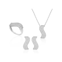 Gümüş Beyaz Taşlı Su Yolu Bayan Set Set47138365 Gümüş