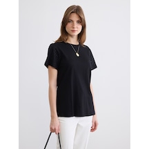 Lcw Comfort Siyah Bisiklet Yaka Brode Detaylı Bluz
