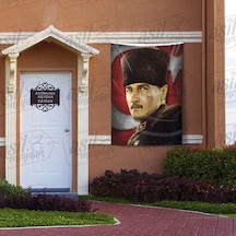 Mavi Gözlü Kalpaklı Gazi Mustafa Kemal Atatürk - Ay Yıldız Türk Bayrağı Poster Bayrak 100x150 Cm 1