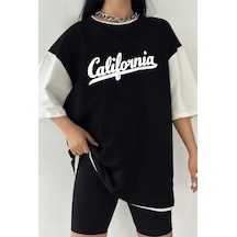 Çift Renk California Baskılı Unisex Tshirt Beyaz