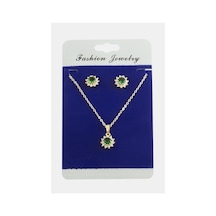 Çiçek Zirkon Taşlı Set Kolye Yeşil 21995579