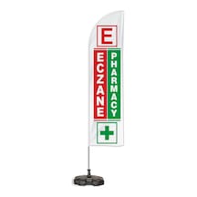 Eczane Pharmacy Yönlendirme Tanıtım ve Reklam Yelken Bayragı Beyaz Logolu