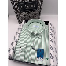 Slim Fit Uzun Kol Premium Çizgili Yaka Düğmeli Hediye Kutulu Erkek Gömlek Fs-004440 - Yeşil-3174