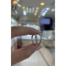 Gümüş İnce Taşlı 1,5 Cm Halka Küpe Nz3121 Tre
