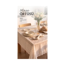 Ekru Masa Örtüsü Dantel Kenarlı Leke Tutmaz Silinebilir Şık Yemek Masası Örtüsü 140x220 Cm Ekru - Bej