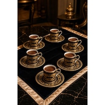 6 Kişilik Siyah Gold Türk Kahvesi Fincan Takımı 12 Parça Lüks Desenli Set Siyah - Gold