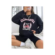 Tarzsokak Unisex Calıfornıa Baskılı Oversize Kapüşonlu Sweatshirt Siyah