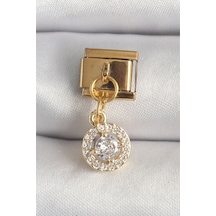 316l Çelik Gold Renk Sallantı Daire Zirkon Taşlı Nomination Charm Gümüş