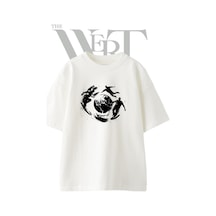 Thewert Dunya Sporlari Tasarım Baskılı Ünisex Beyaz Oversize T-shirt