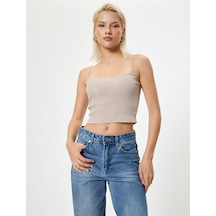 Koton Basic İnce Askılı Crop Atlet Ribanalı Pamuklu Bej 4sak10590ek Ekru