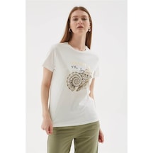 Fashion Friends Baskılı Ekru Kadın T-shirt 25y0398k1 Ekru