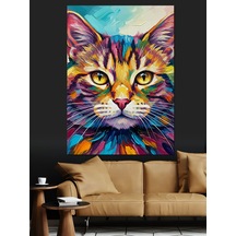 Ahşap Tablo Göz Kamaştırıcı Soyut Kedi Yüzü