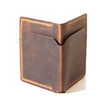 Kişiye Isme Özel Bifold Dik Para Bölmeli Deri Cüzdan Camel