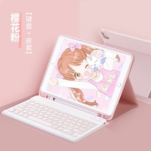 İpad 7/8/9 10.2" Sakura Pembe Çıkarılabilir Manyetik Bluetooth Klavye Kılıfı