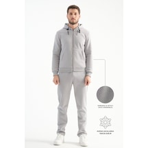 Shooter Sportswear Shooter Erkek Kışlık Eşofman Takımı Thermosoft Teknolojisi İçi Kuzu Görünümlü Regular Kalıp Minimal Logo Kapüşonlu Açık Gri