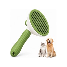 Kedi Ve Köpek Tüy Toplama Tarak Basmalı Kendini Temizleyen Evcil Hayvan Bakım Fırçası, Çelik İğneli, Ergonomik Saplı, Dökülme Karşıtı, Tüm Tüy Tiplerine Uygun Yeşil Geniş