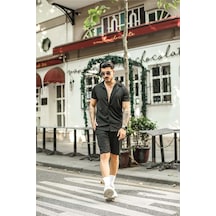 Erkek Siyah Slim Fit Alt Üst Şort Takım-gmlksrt01r01s Siyah Siyah