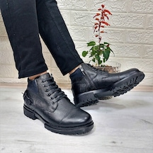 M.P 4201 Siyah Hakiki Deri Bağacaklı Fermuarlı Fuspetli Erkek Bot 001