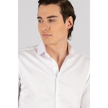 Tudors Slim Fit Koton Saten Premium Seri Erkek Gömlek-24016 Beyaz