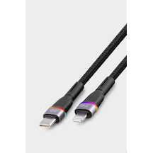 Subzero Cl16 35w Pd Type-c Lightning Rgb Ledli Metal Hasır Şarj Kablosu Şarj Data Kablosu