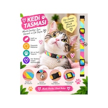 Kedi Tasması Gökkuşağı Renkli Zilli Ayarlanabilir Klipsli Kumaş Kedi Boyun Tasması