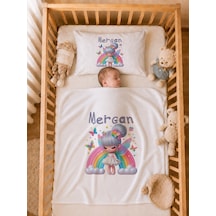 İsme Özel Kız Bebek Battaniye 80x80 Cm Ve Yastık Kılıfı 35x45 Cm %100 Pamuk Organik Baskılı Bebek Seti Bebek Hediyesi 1084yb Krem