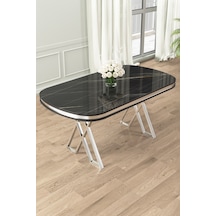 Canisa Lai Serisi 90x168 Lak Panel Sabit Siyah Mermer Desen Krom Ayak Masa Masa Siyah Mermer Desen Ayak Krom