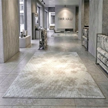 Mzk Dmr Halıcılık Krem Modern Kabartmalı Kaymaz Taban Salon Hol, Koridor Mutfak Yıkanabilir Jel Kesme Yolluk Halı