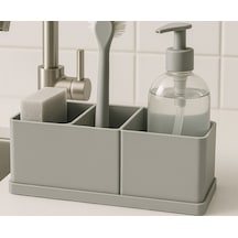 Modern 3 Bölmeli Mutfak Lavabo Düzenleyici Seti - Estetik Bulaşık Süngeri, Sabunluk Ve Fırça Organizer Standı