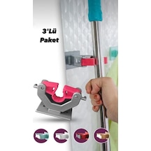 Paspas Süpürge Fırça Ve Mop Askısı , Çok Amaçlı Sap Tutucu , Mutfak Banyo Askısı 3'lü Paket Gri Diğer