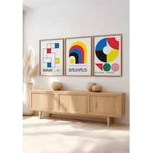 Huhuli Ahşap Çerçeveli 3'lü Bauhaus Tablo Huhu525