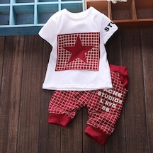 Kırmızı Yaz Yıldızı Desenli Çocuk Elbise Takımları Erkek Bebek Elbiseleri Kırmızı