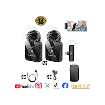 2 Li Kablosuz Yaka Mikrofonu Type-c & Lightning Uyumlu, Dsp Gürültü Azaltma, Android İphone Canlı Ya