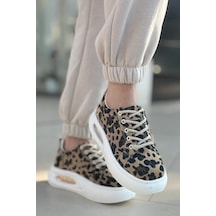 Günlük Kadın Sneaker Örgü Bağcıklı Hafif Kalın Yüksek Balon Taban Yürüyüş Spor Ayakkabı 5750 Leopar