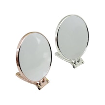 Yuvarlak 6 İnç Çap:15cm Makyaj Aynası Çift Taraflı Bronz - Gümüş Pls.çerçeve Katlanır Ayaklı 4741 Gri - Gümüş