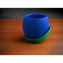 3d Baskı Küre Saksı - Kafes Dokulu İki Parçalı Dekoratif Saksı - Mavi-yeşil
