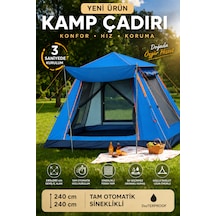 6 Kişilik Otomatik Kurulumlu Kamp Çadırı Sineklikli & 1000 Mm Su Geçirmez Outdoor Çadır Bej Mavi