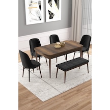 Vals Barok Desen 80x132 Benchli Açılır Mutfak Masa Takımı 4 Sandalye Renk Siyah