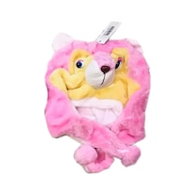 Hayvan Figürlü Peluş Bere Kız Çocuk Bağlamalı Pembe Kız Çocuk