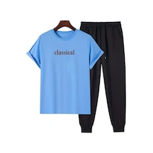 Uyguntarz Unisex 2'li Classical Baskılı Eşofman Takımı Bebe Mavi