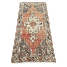 El Dokuma Eskitme Ortaköy Halısı 112x230 Vintage Yolluk Halı Kiremit