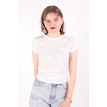 Busem S0016230 Kadın Flamlı İnce T-shirt Beyaz